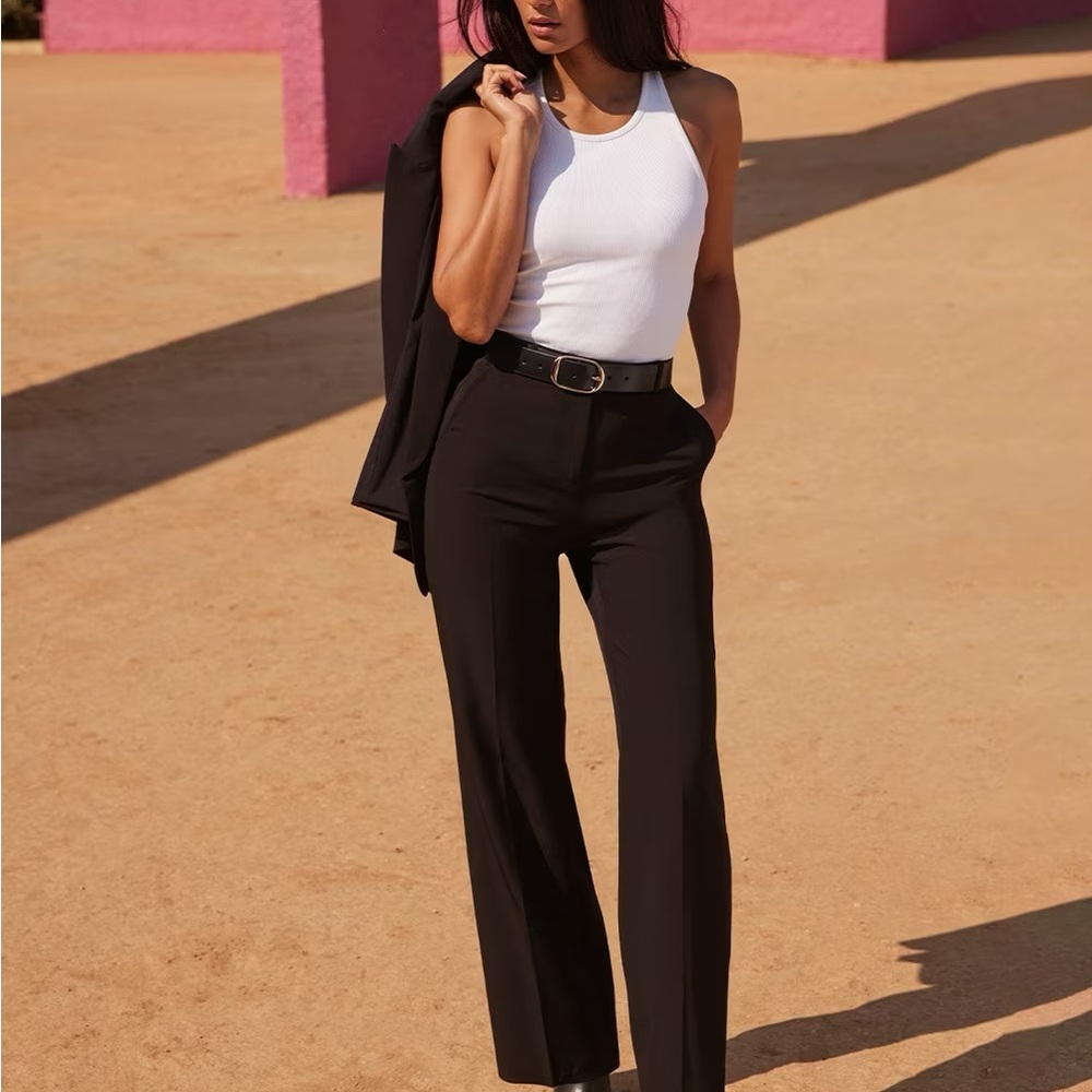 White House Black Market WIDE leg pant, Black, pockets, double hook front zip 2 - Picture 5 of 8